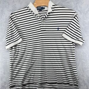 Polo Ralph Lauren White Black Striped Embroidered Logo Polo Shirt‎ Men's 2XL BIG